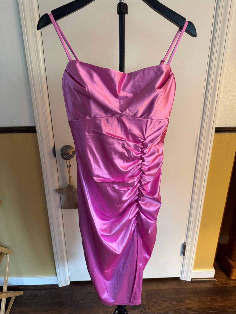 Pink Satin Ruched Slip Dress - Brand Unspecified